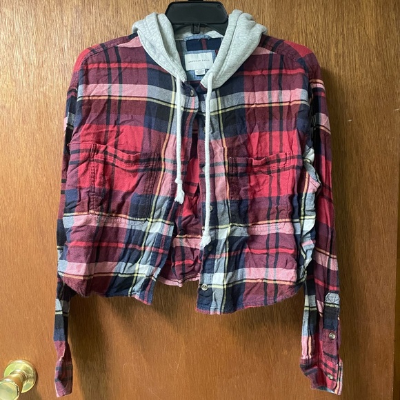 American Eagle Outfitters Tops - American Eagle Outfitters Plaid Shirt with Hoodie
